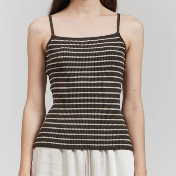 TE‎ There-Elsewhere Brown Striped Spaghetti Knit Cami Wool Blend Tank Size M/L - Picture 1 of 13